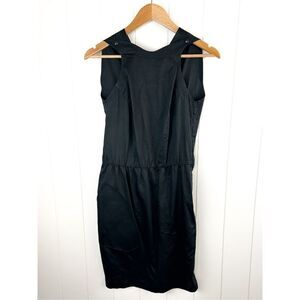 Thierry Mugler Paris Black Mini Dress Cowl Back LBD Snap Top One Pocket Size 40
